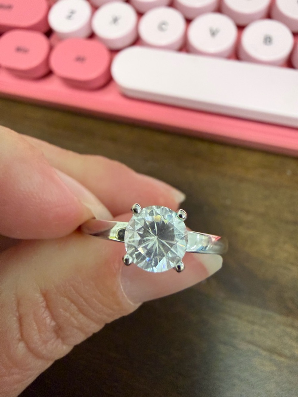 Classic Solitaire Round-Cut White Crystal Ring - Silver